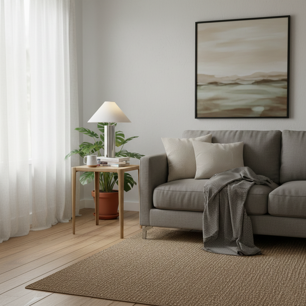 Lámpara de mesa cromada Silvera en un salón minimalista – imagen 9