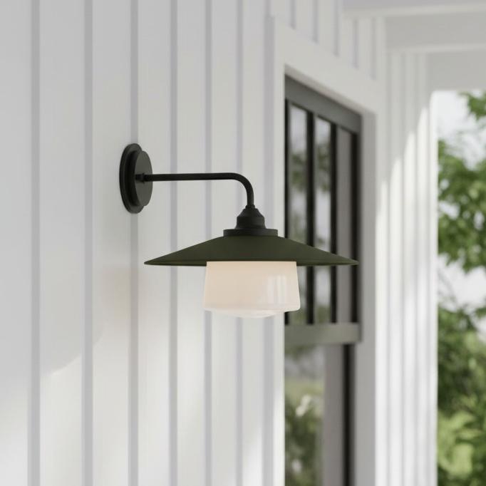 Aplique de pared exterior Idena en una fachada de madera blanca – imagen 9