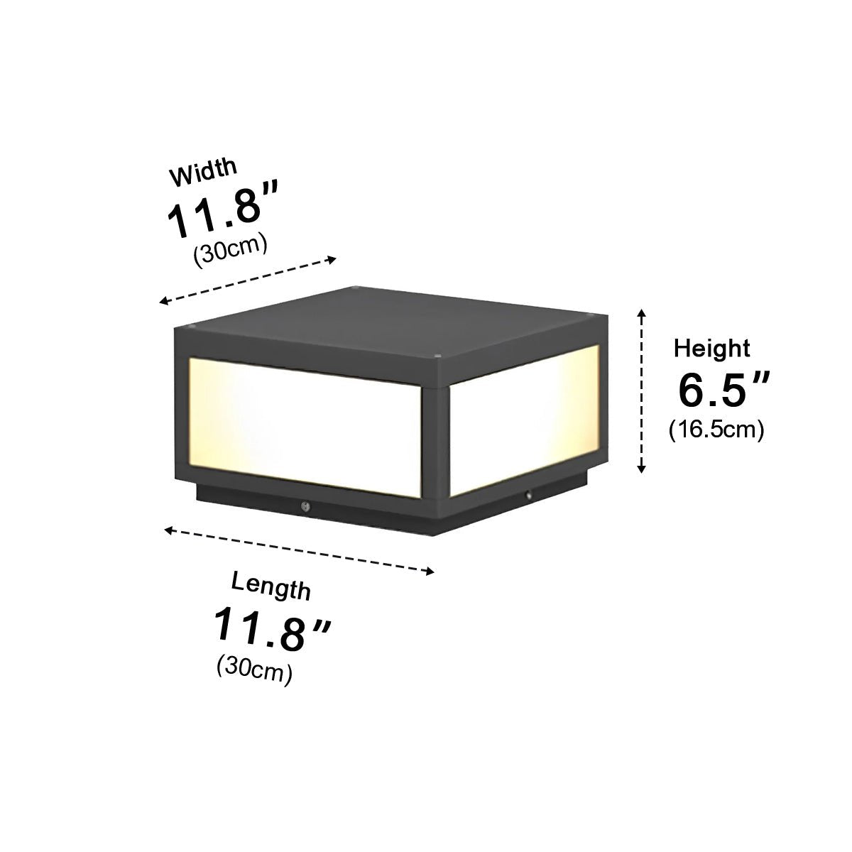 Lámpara de pilar exterior Ilvana – medidas 30 × 30 × 16,5 cm