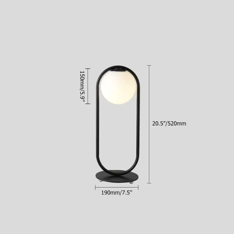 Lámpara de mesa con globo opal Sortela – medidas de la lámpara