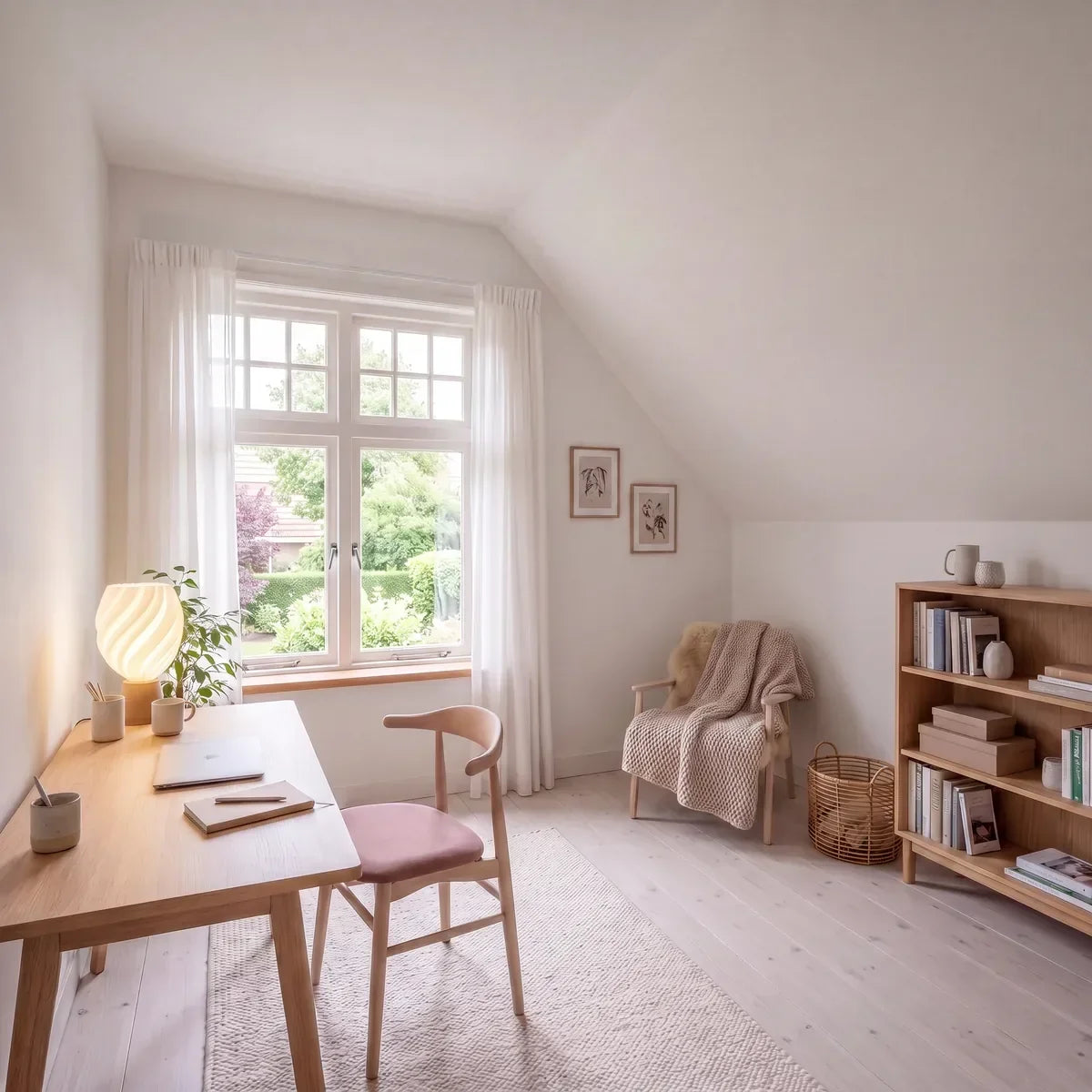 Lámpara de mesa orgánica Kurvela en un dormitorio sereno – imagen 3