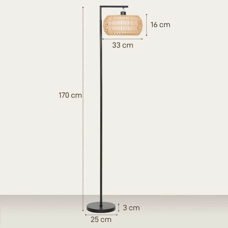 Lámpara de pie Nalema con pantalla de cuerda trenzada – medidas: 170 cm de alto y pantalla de 33 cm