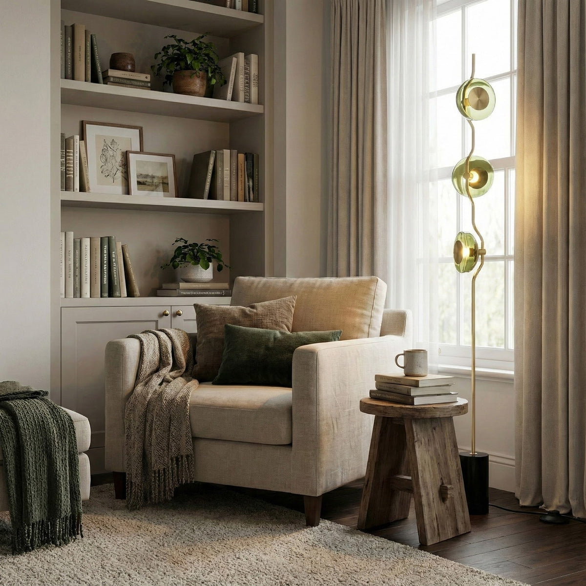 Lámpara de pie LED Tallina en un salón de estilo cálido – imagen 6