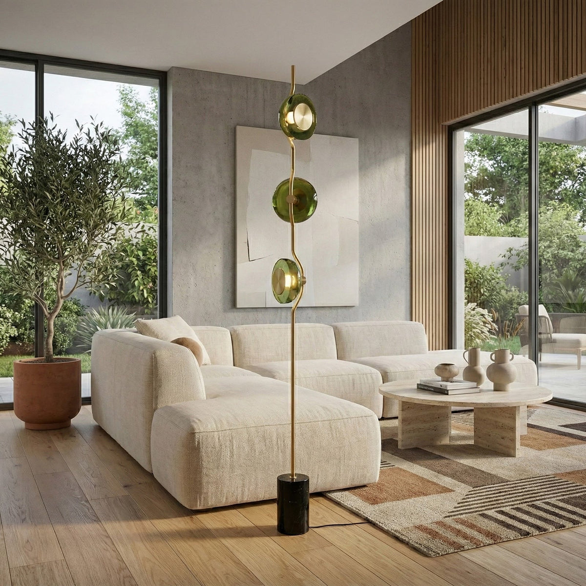 Lámpara de pie LED Tallina en un salón de estilo cálido – imagen 9