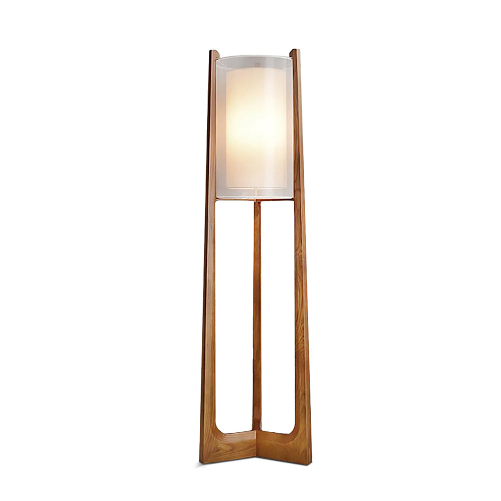 Lámpara de pie farol de madera nogal y lino Tarola – vista principal