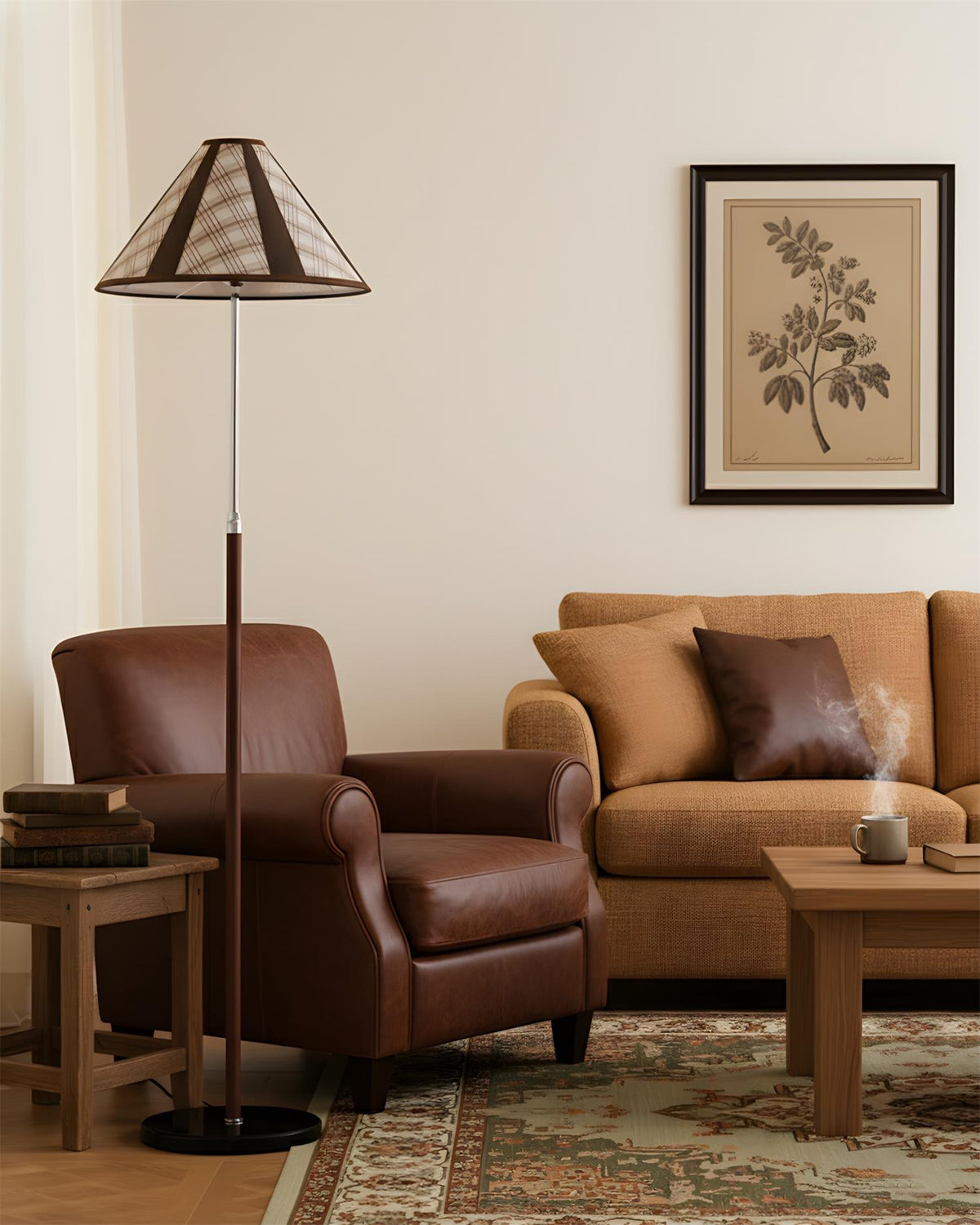 Lámpara de pie de madera Tartanis en un salón acogedor – imagen 4