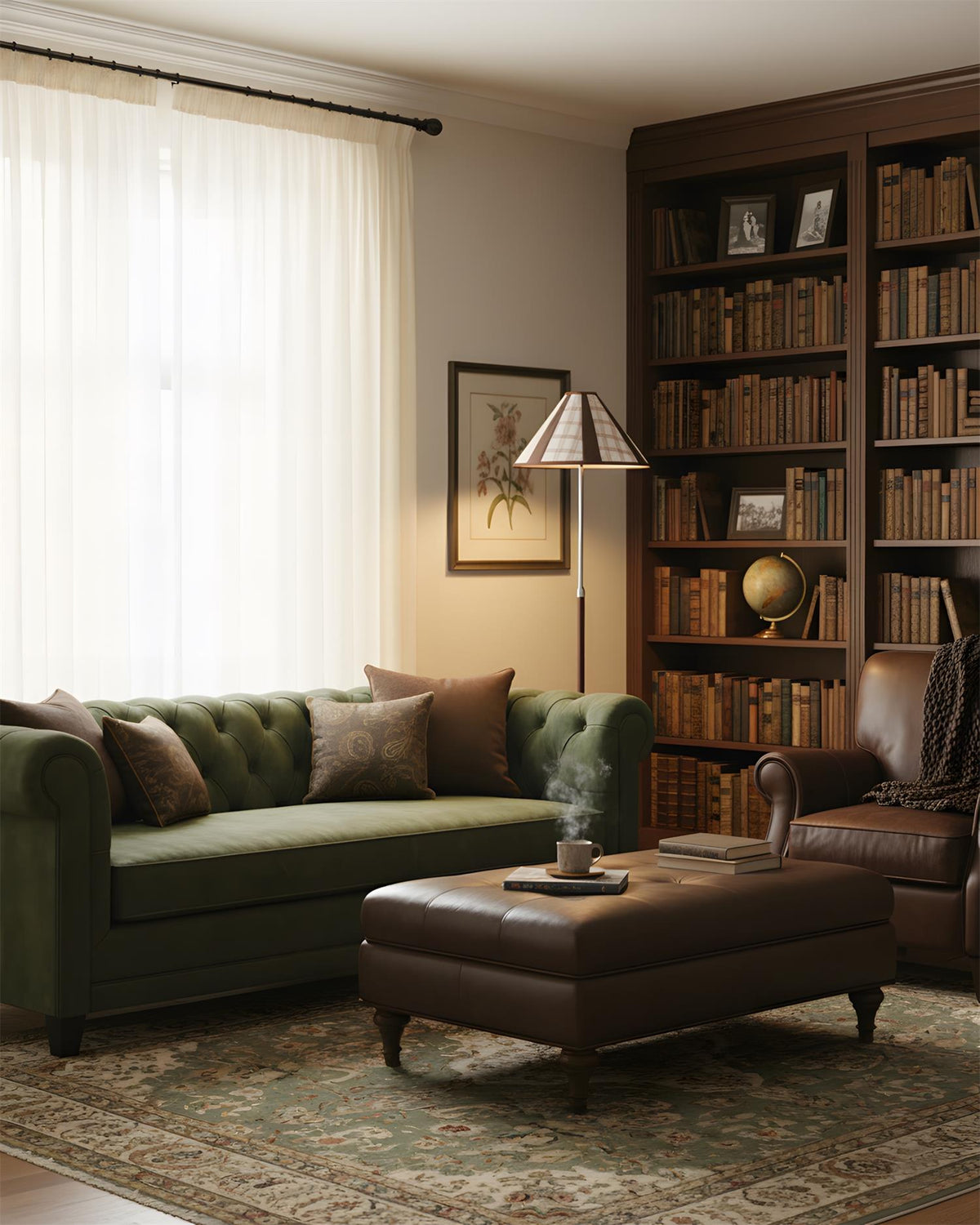 Lámpara de pie de madera Tartanis en un salón acogedor – imagen 5