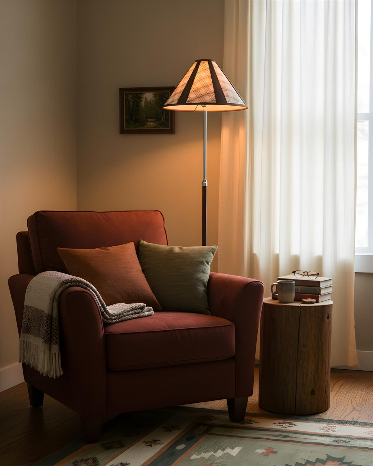 Lámpara de pie de madera Tartanis en un salón acogedor – imagen 11