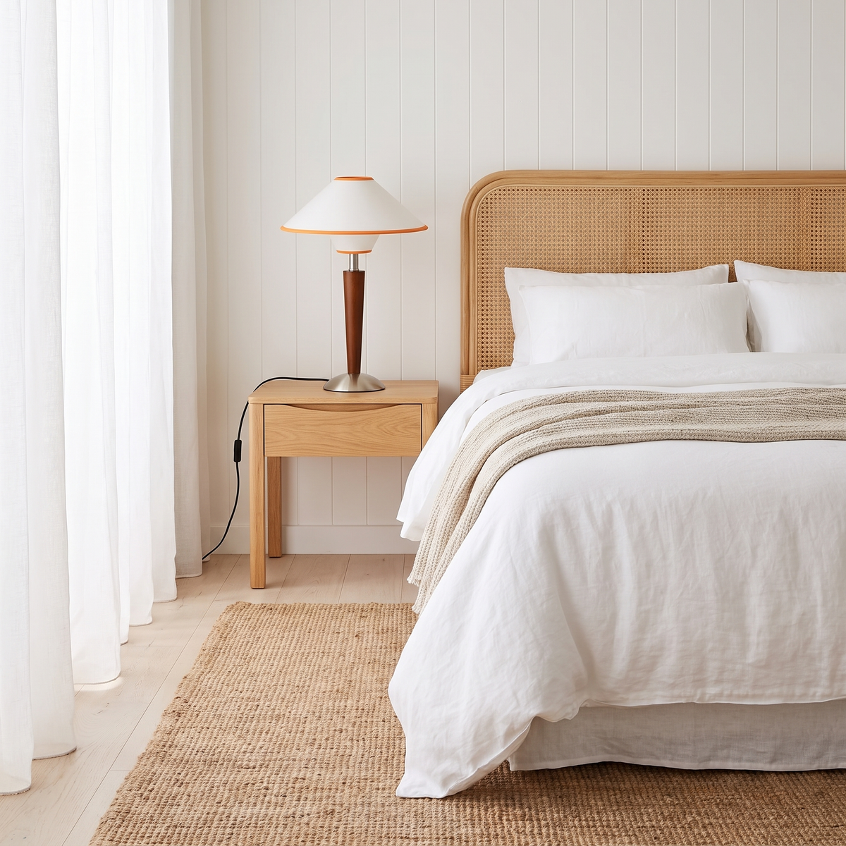 Lámpara de mesa de madera con pantalla de tela Tejala – pantalla blanca