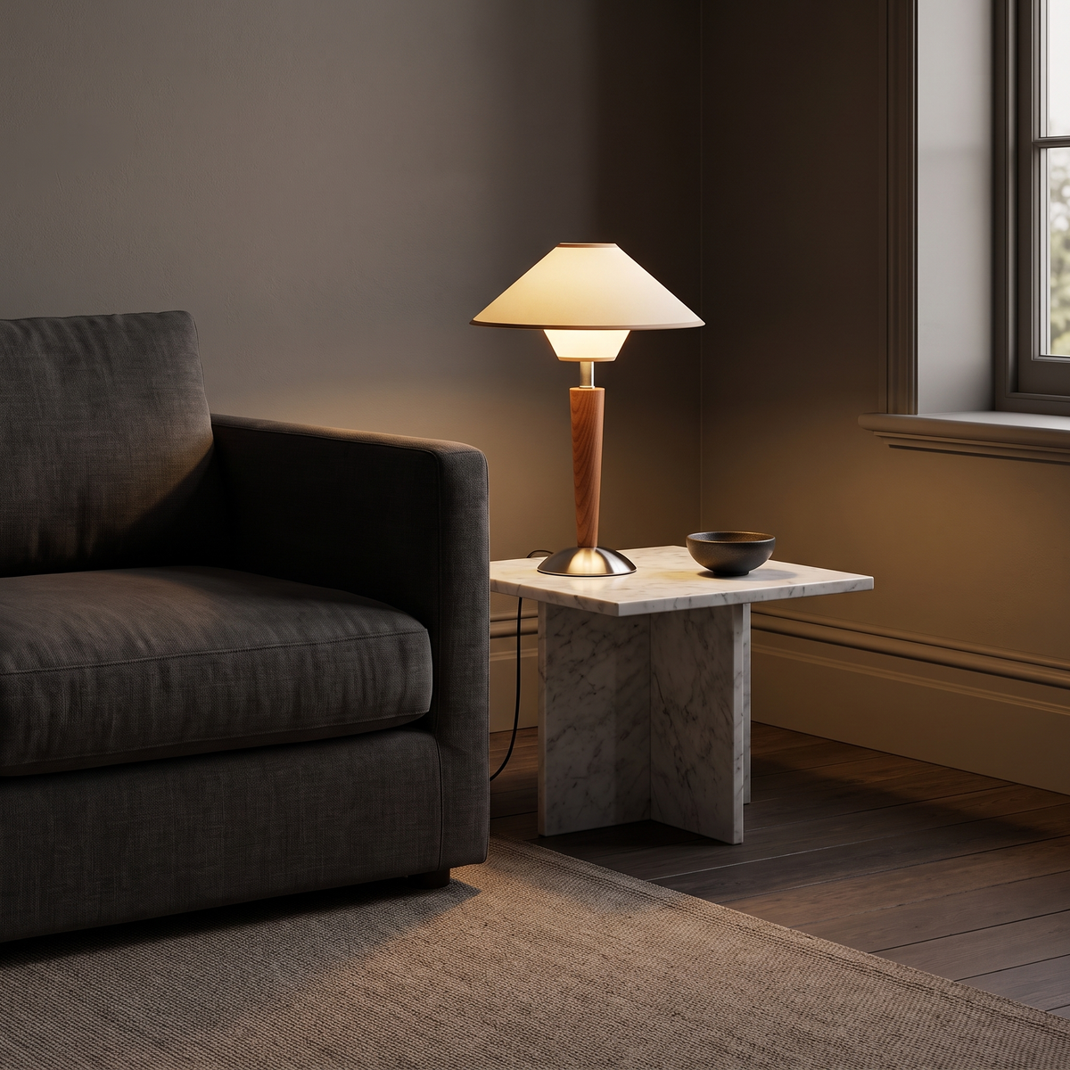 Lámpara de mesa de madera con pantalla de tela Tejala – pantalla crema