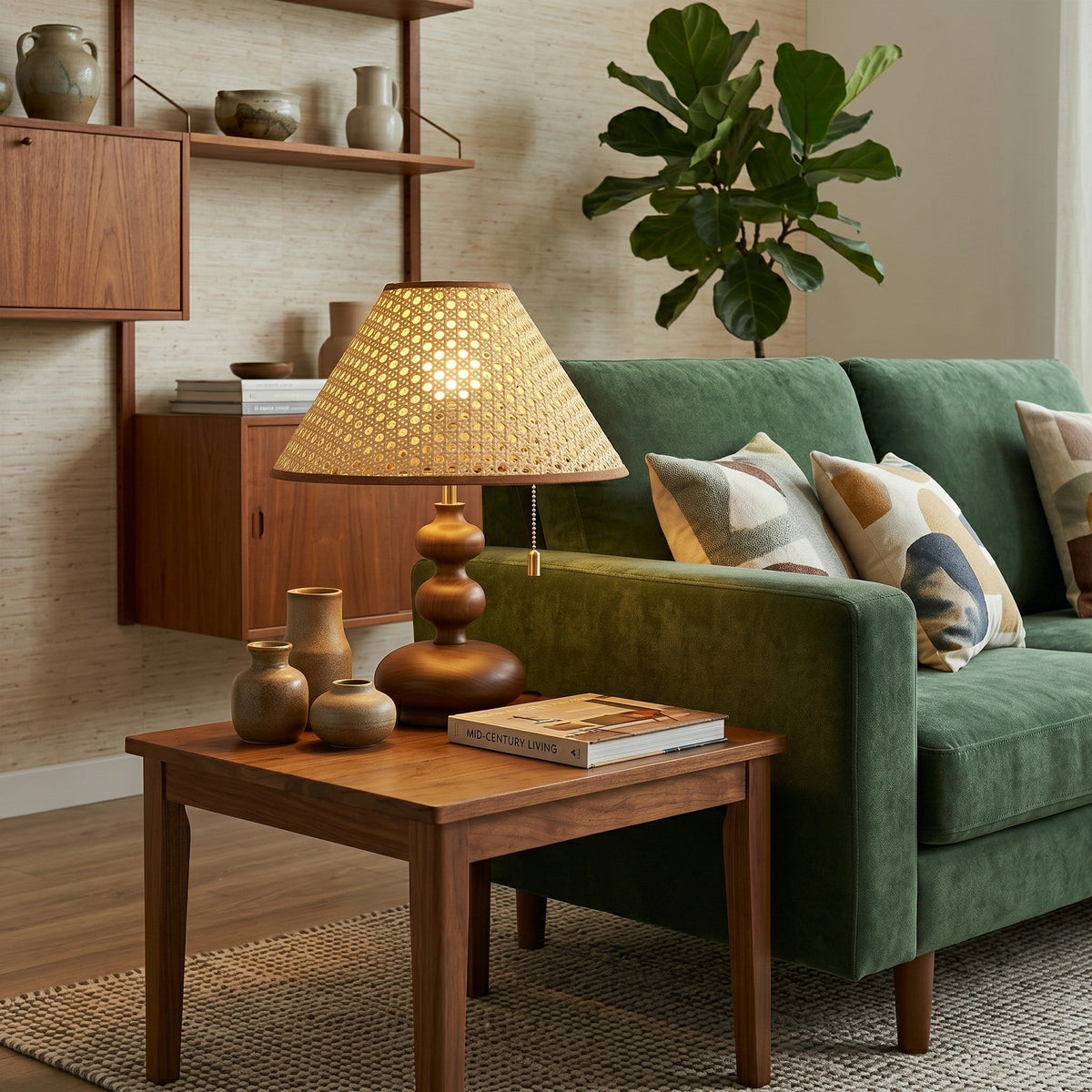 Lámpara de mesa de madera con esferas Ternuga en un dormitorio acogedor – imagen 9