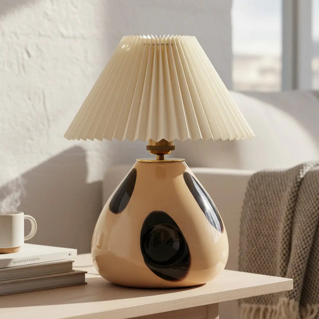 Tesira - Lámpara de Mesa de Vidrio con Pantalla Plisada Retro