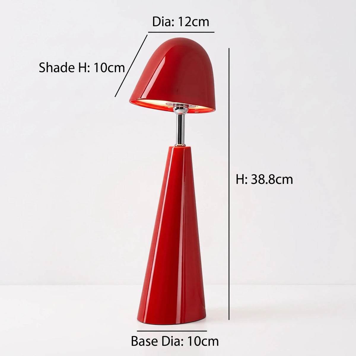 Lámpara de mesa portátil recargable Tocela – roja con medidas
