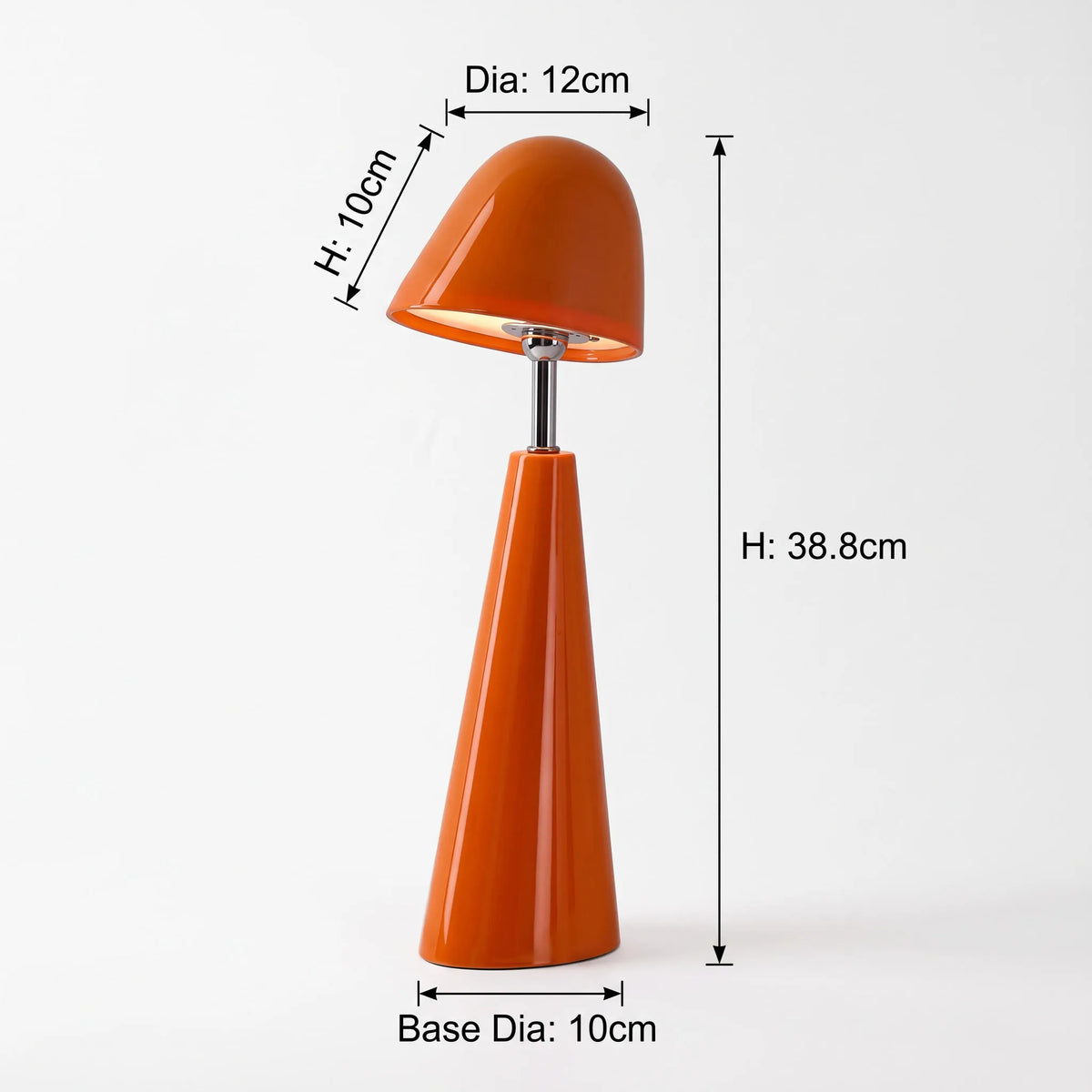 Lámpara de mesa portátil recargable Tocela – naranja con medidas