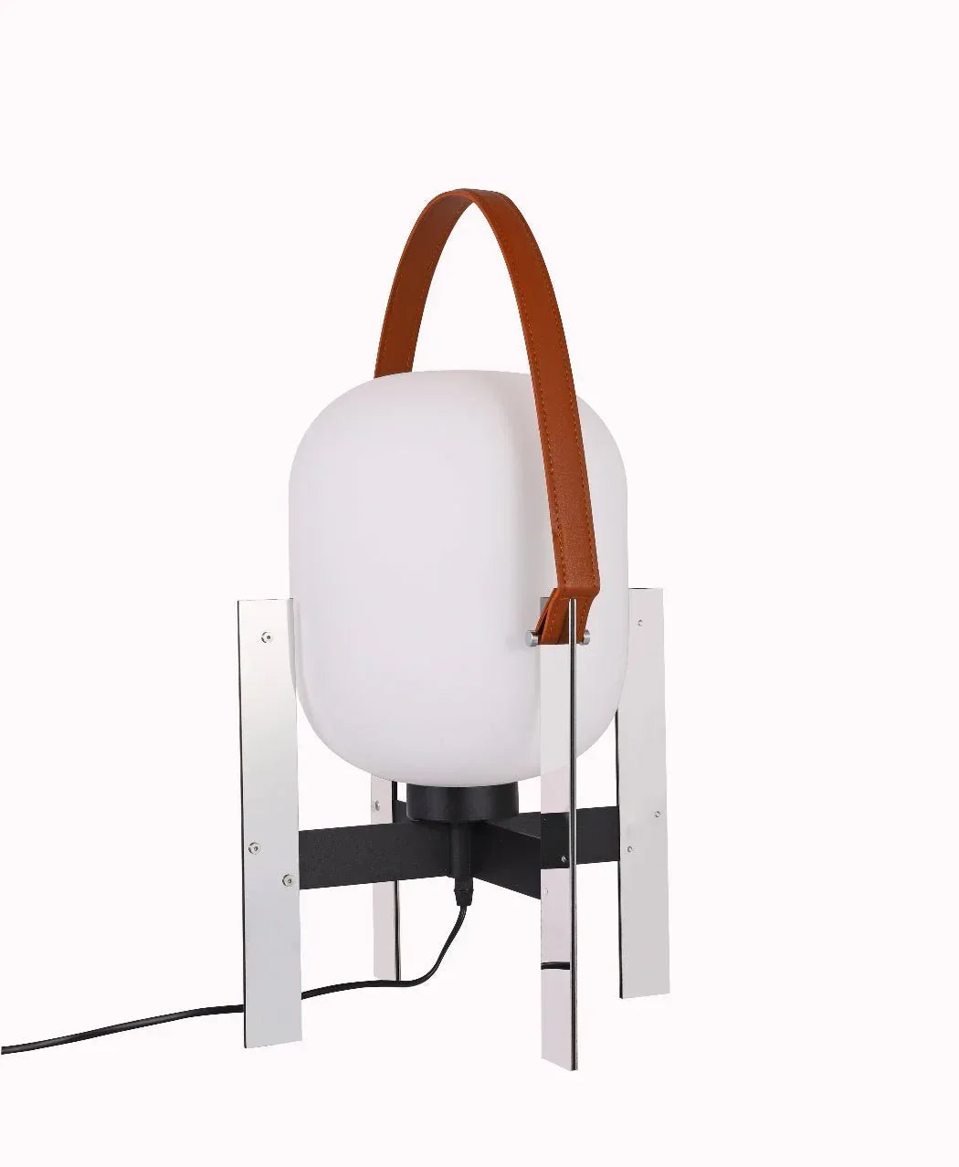 Togala - Lámpara de Mesa Farol de Cristal Opal con Asa de Piel