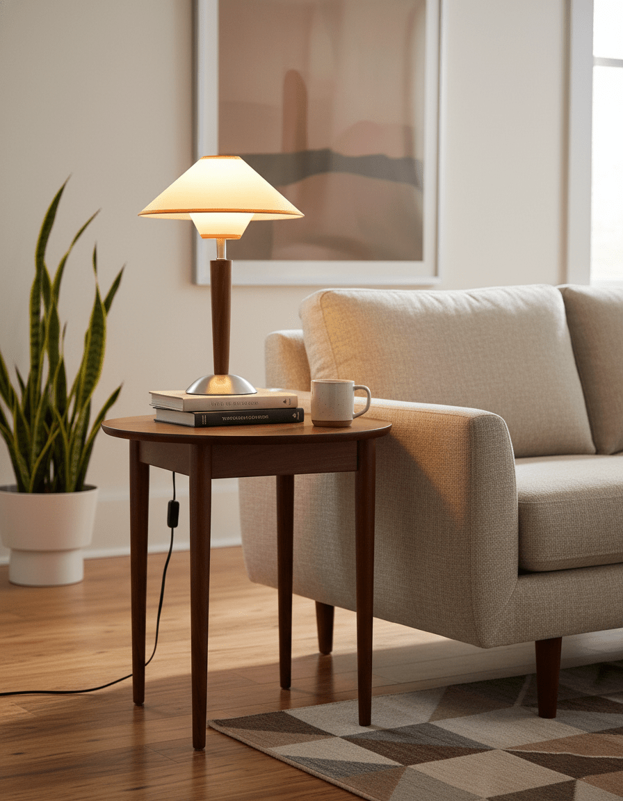 Lámpara de mesa de madera Tolmena en un salón acogedor – imagen 11