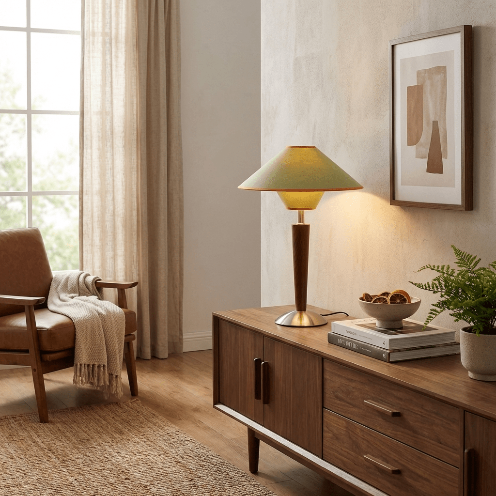 Lámpara de mesa de madera Tolmena en un salón acogedor – imagen 8