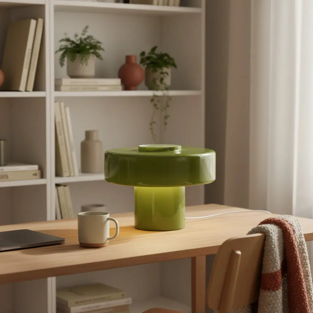 Lámpara de mesa de vidrio retro Tondira sobre un aparador de madera – imagen 5