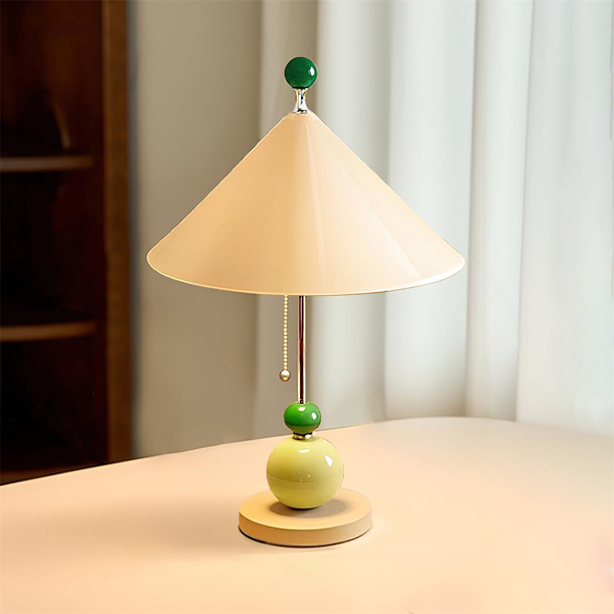 Toquela - Lámpara de Mesa Retro con Pantalla Cónica y Esferas Verdes