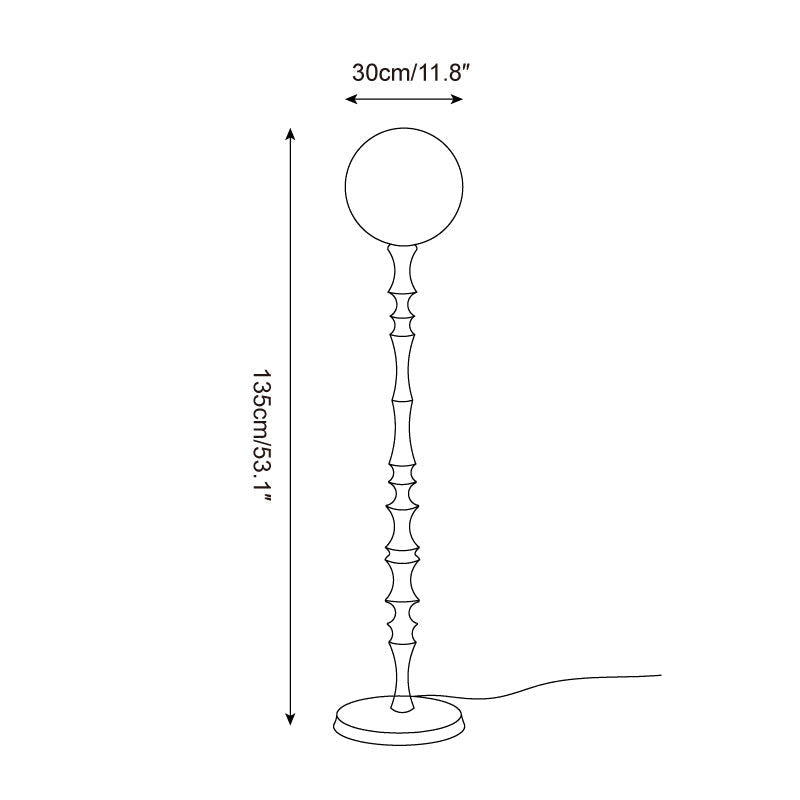 Lámpara de pie de madera torneada Tornelia – medidas versión globo 30 x 135 cm