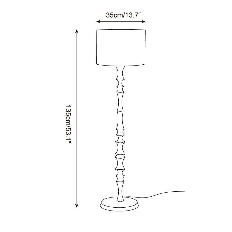Lámpara de pie de madera torneada Tornelia – medidas versión pantalla de lino 35 x 135 cm