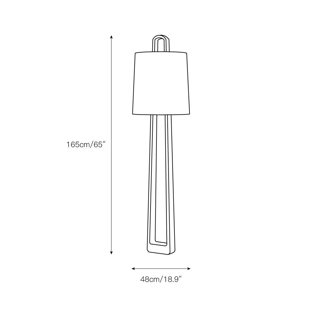 Lámpara de pie de hierro negro Torvana – esquema con medidas de 165 por 48 cm