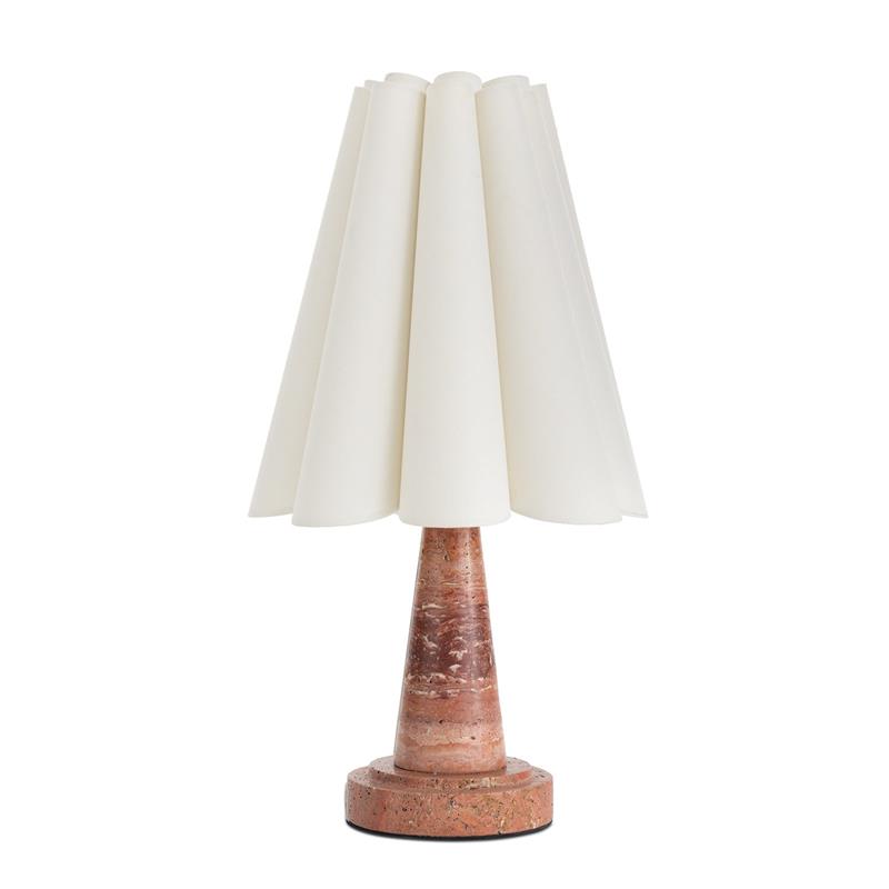 Tosara - Lámpara de Mesa de Travertino Rojo con Pantalla Plisada Ondulada