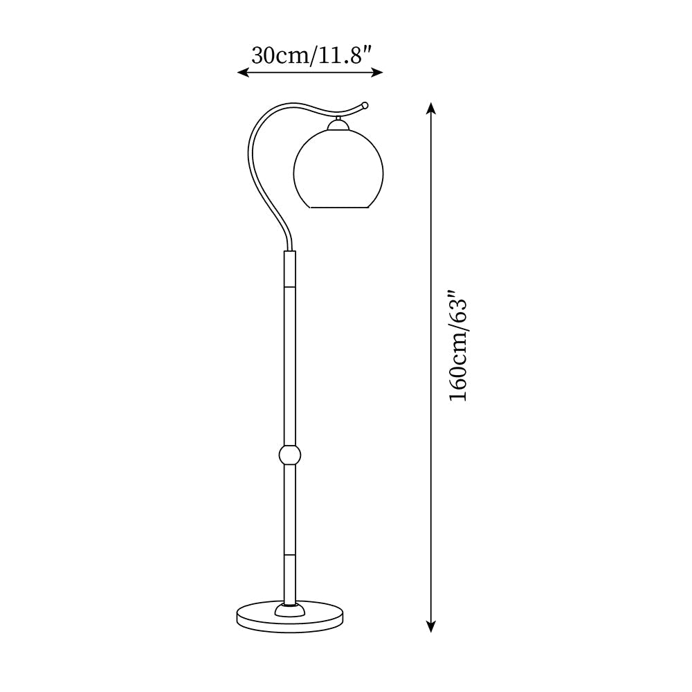 Lámpara de pie con globo de cristal Tostina – esquema con las medidas