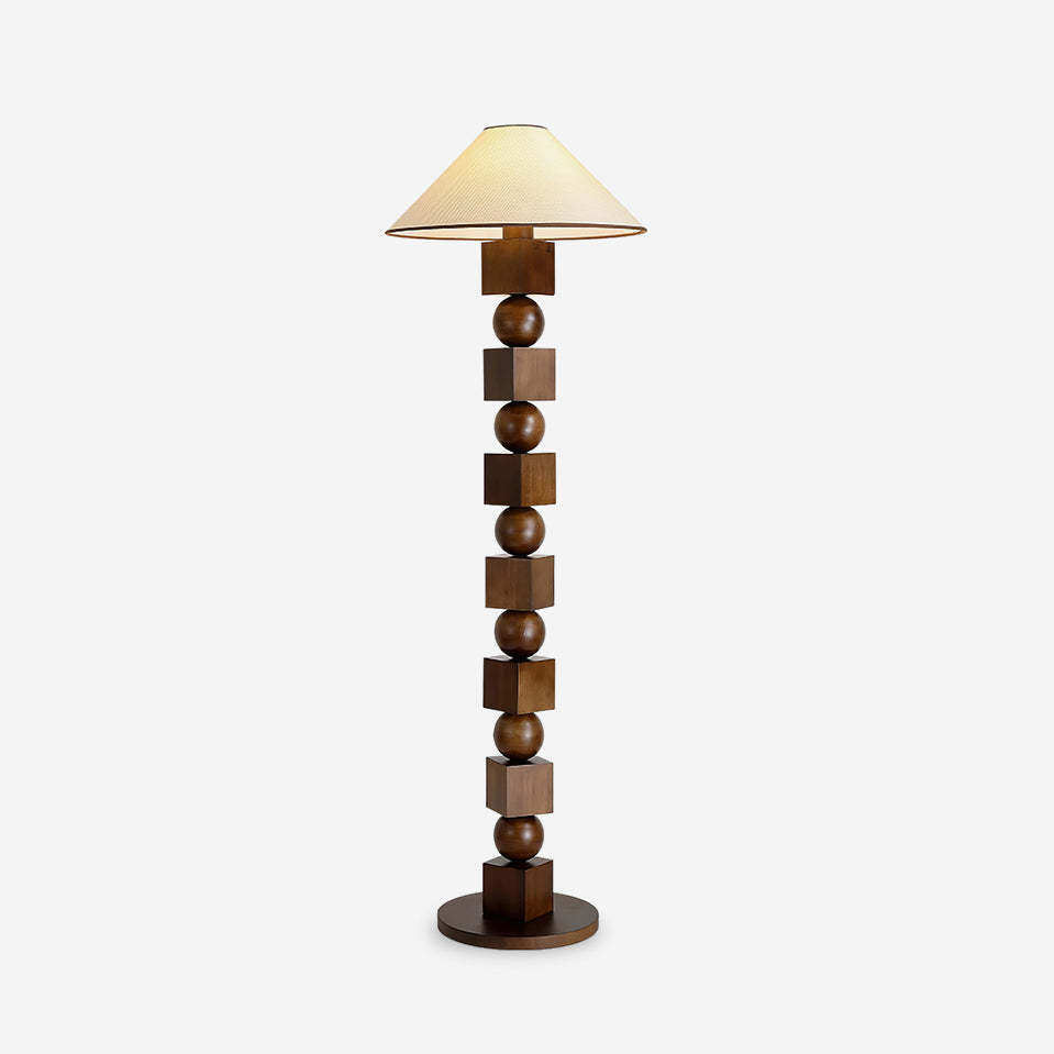 Lámpara de pie de madera con cubos y esferas Totemba – vista principal