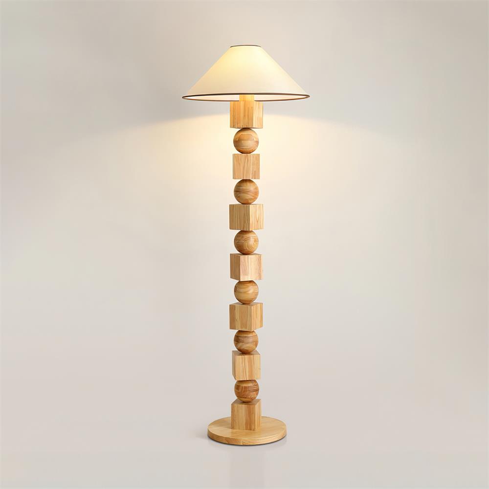 Lámpara de pie de madera con cubos y esferas Totemba – acabado madera natural