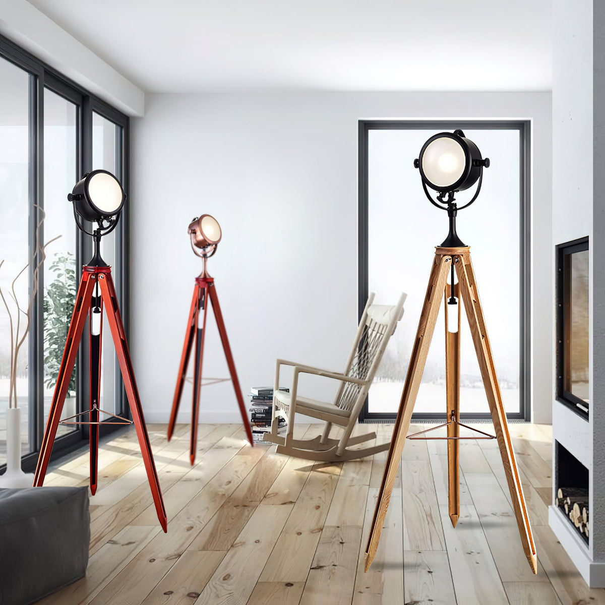 Lámpara de pie trípode con foco Tripola en un salón luminoso – imagen 2