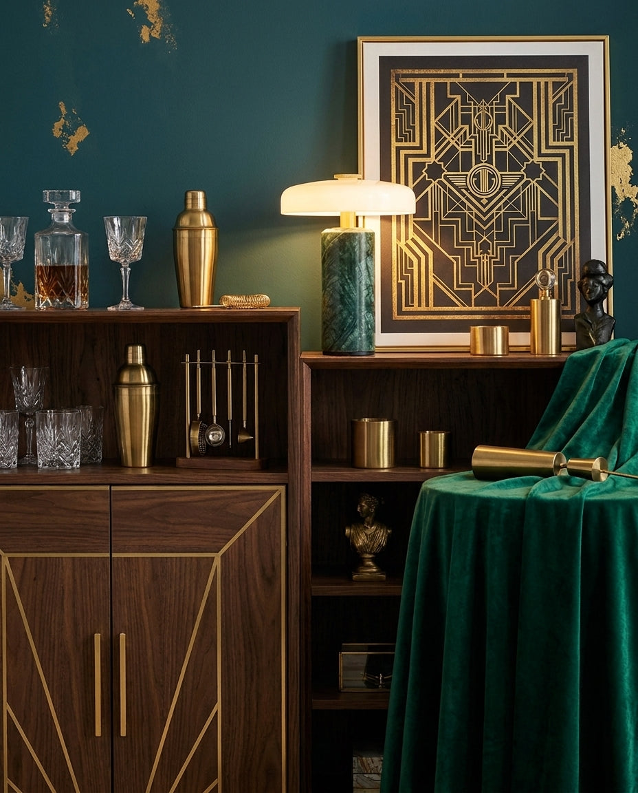 Lámpara de mesa de mármol Trufela – sobre un mueble bar art déco
