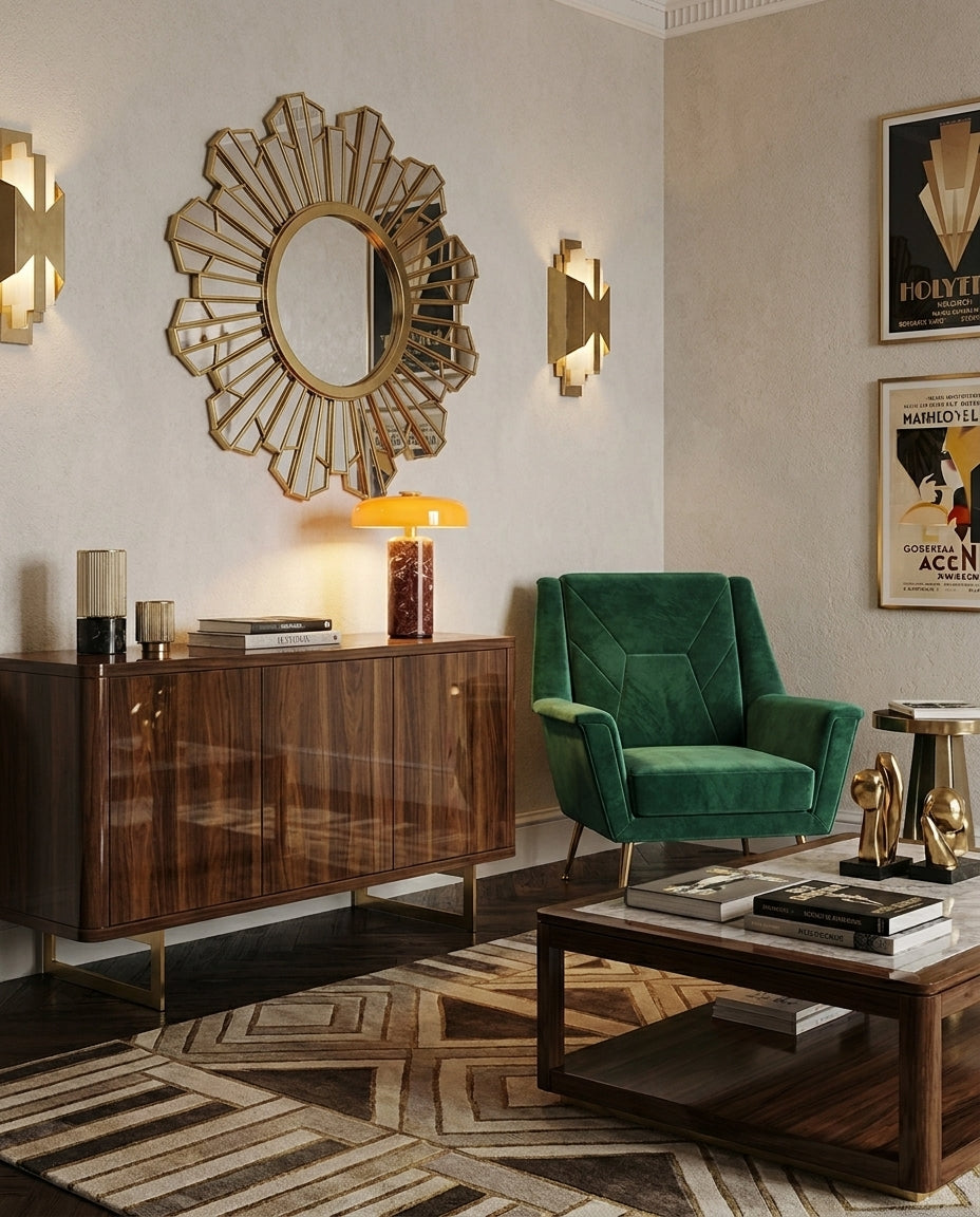 Lámpara de mesa de mármol Trufela – en un salón de estilo retro