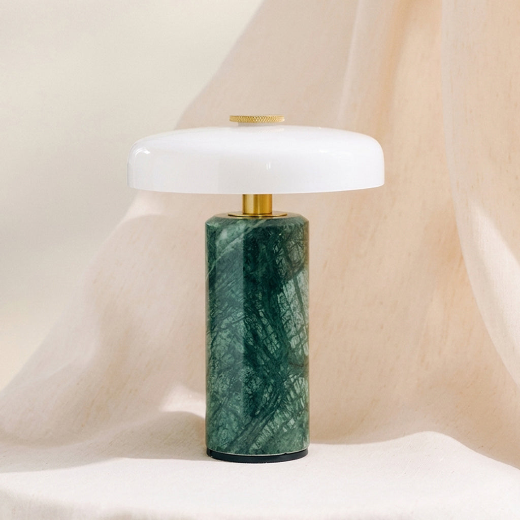 Lámpara de mesa de mármol Trufela – versión de mármol verde y cristal blanco