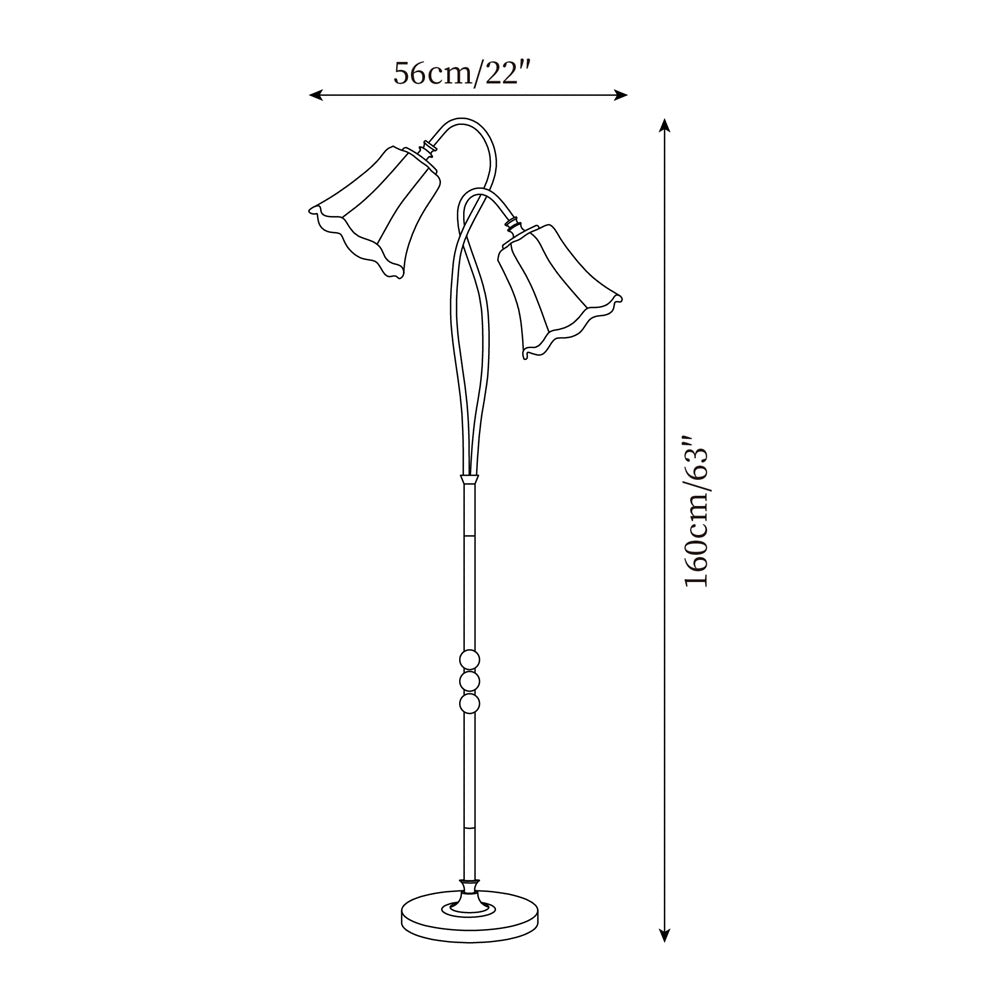 Lámpara de pie tulipán Tulema – medidas de la versión de 2 luces