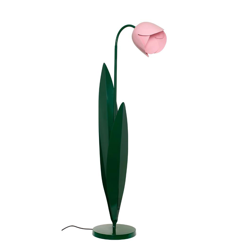 Lámpara de pie tulipán Tulena – con flor rosa vista de lado
