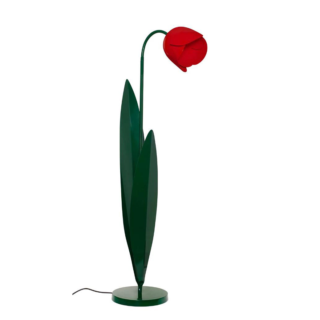 Lámpara de pie tulipán Tulena – con flor roja vista de lado