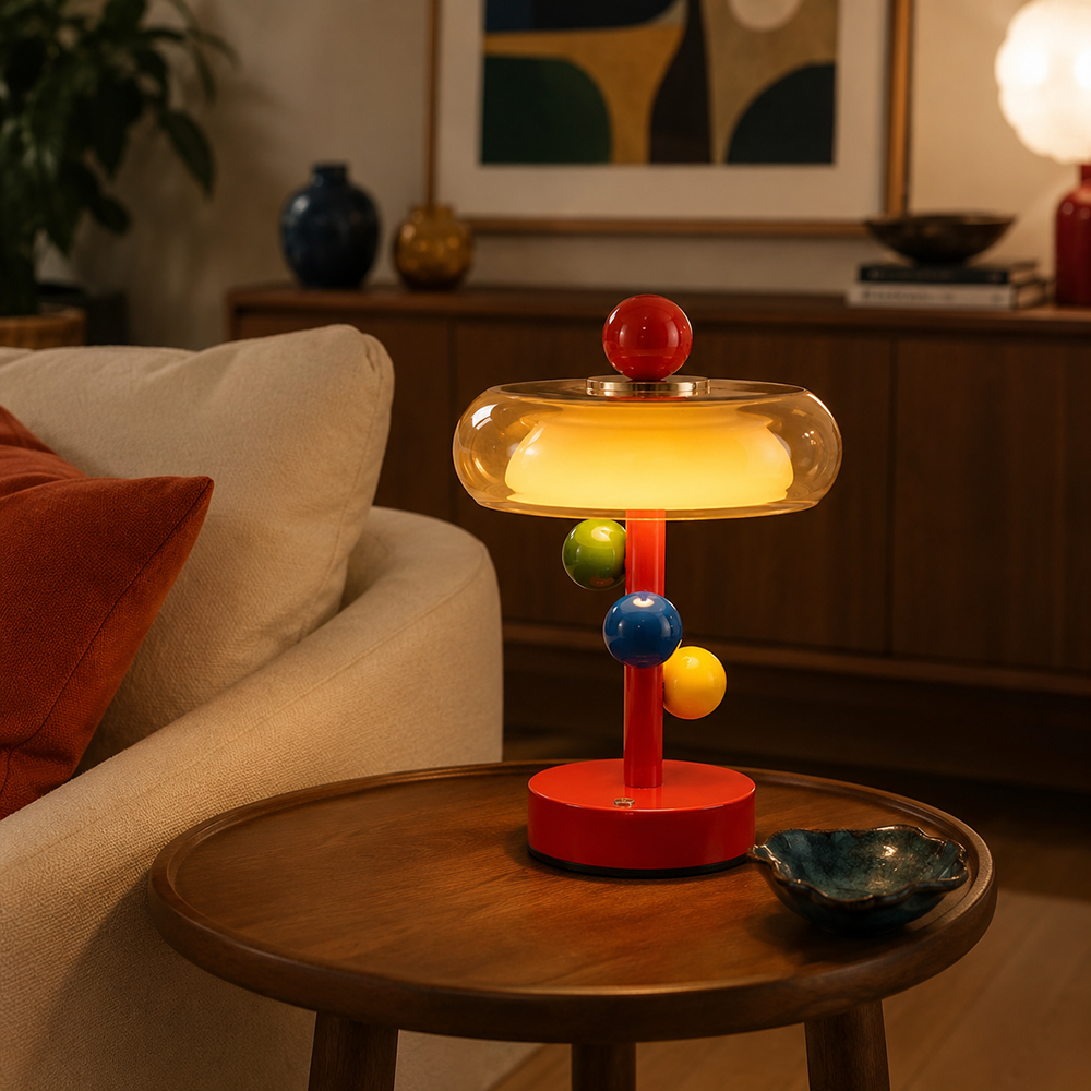 Lámpara de mesa LED de colores Tutela en un salón alegre – imagen 14