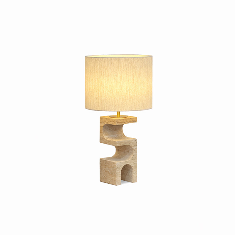 Ubrica - Lámpara de Mesa Escultórica de Travertino con Pantalla de Tela