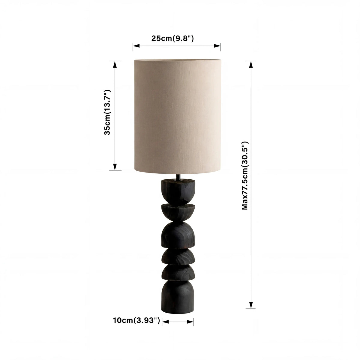 Lámpara de mesa de madera quemada Umbero – dimensiones de la lámpara 25 x 77,5 cm