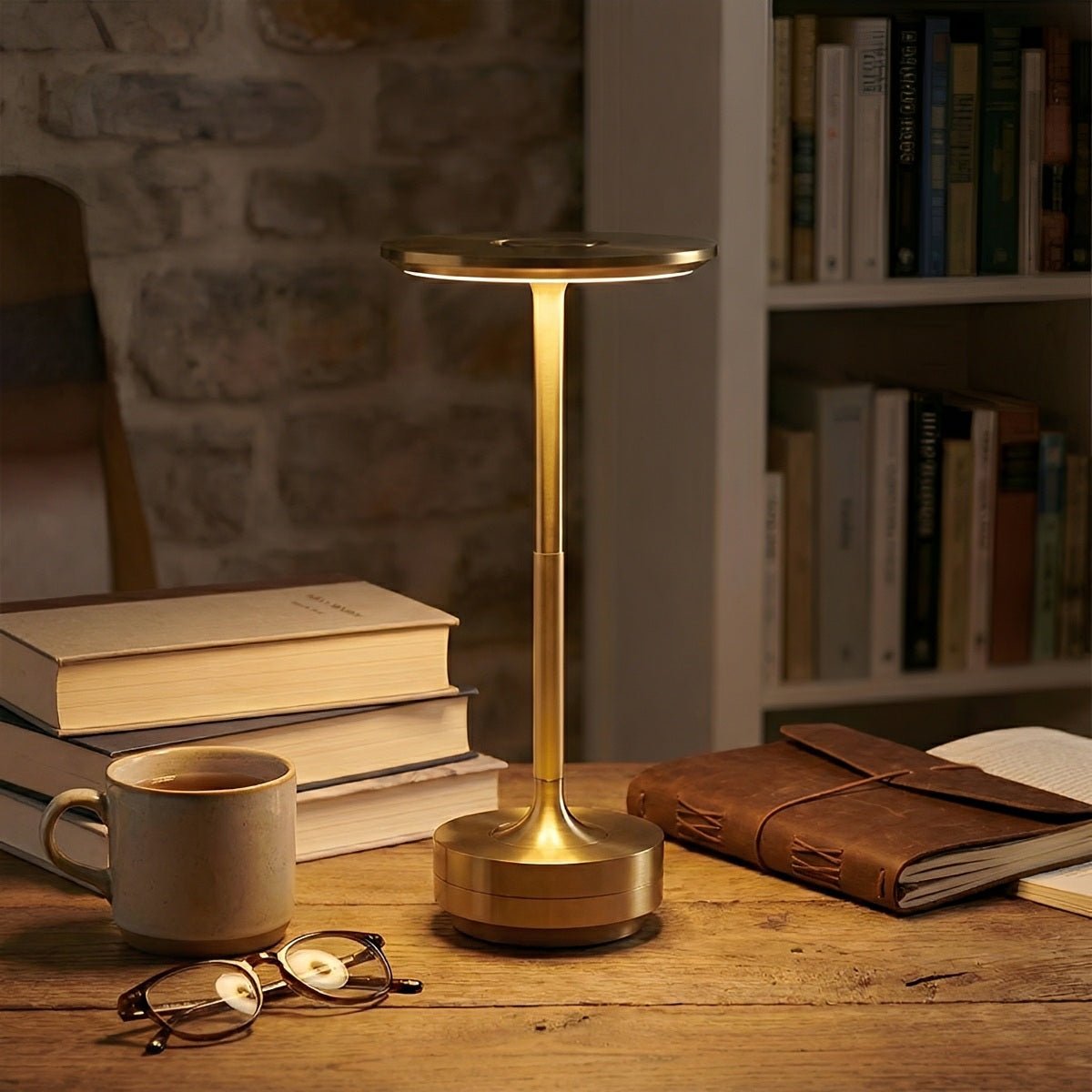 Lámpara de mesa recargable Platel en una mesita de noche – imagen 6