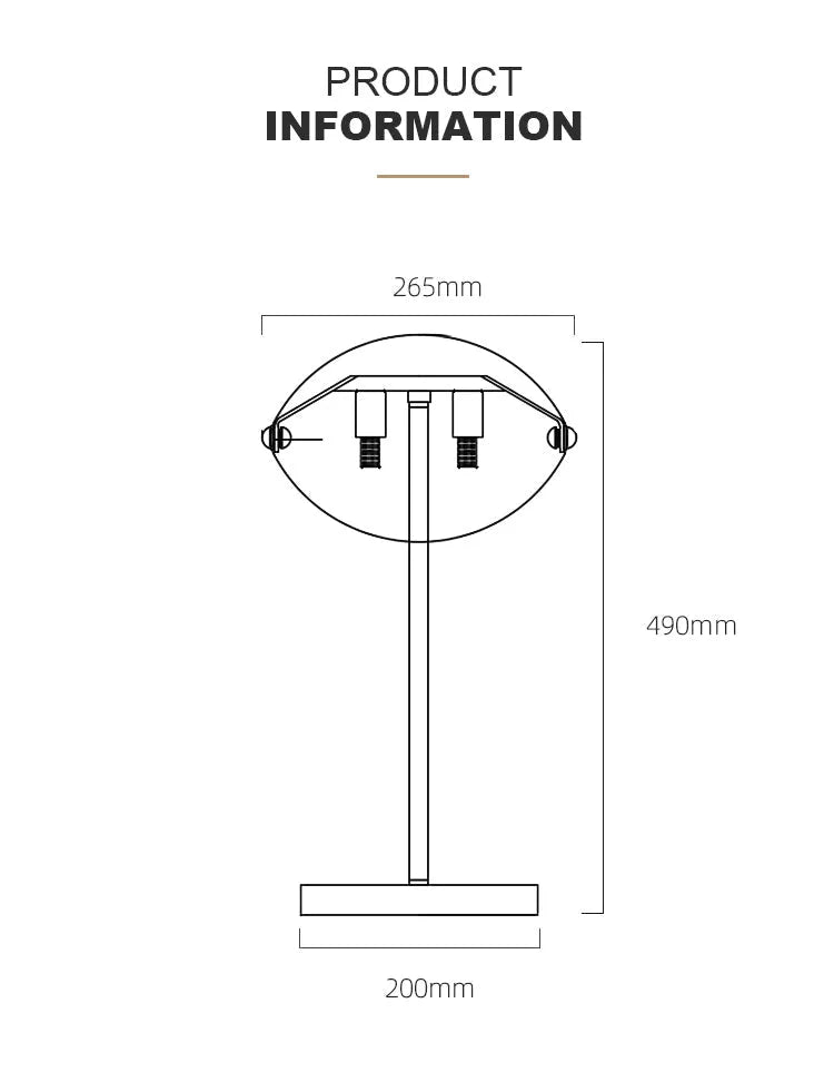 Lámpara de mesa de latón Valvara – plano con medidas en milímetros
