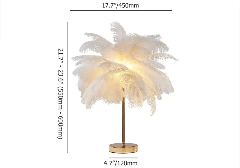 Lámpara de mesa de plumas Vaporela – medidas en blanco