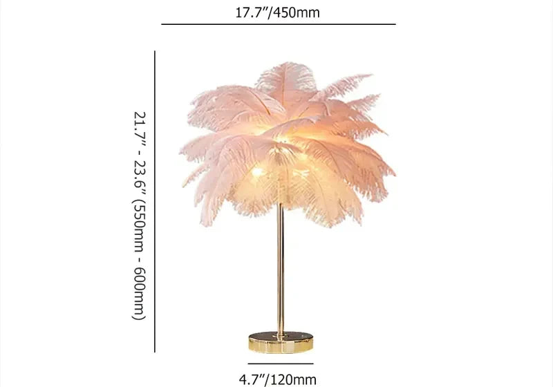 Lámpara de mesa de plumas Vaporela – medidas en rosa