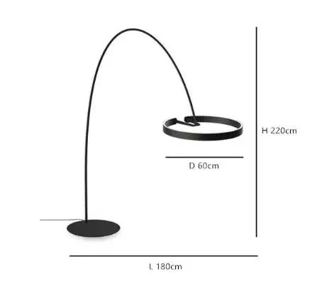 Lámpara de pie arco LED Pamira con aro de luz – negra Ø 60 cm medidas