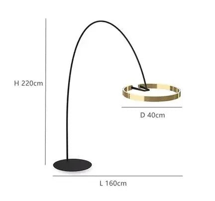 Lámpara de pie arco LED Pamira con aro de luz – dorada Ø 40 cm medidas