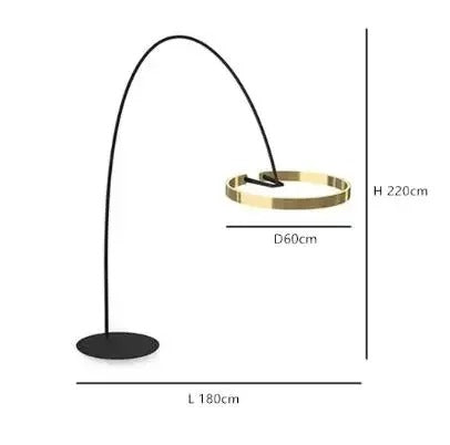 Lámpara de pie arco LED Pamira con aro de luz – dorada Ø 60 cm medidas