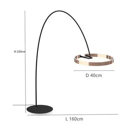 Lámpara de pie arco LED Pamira con aro de luz – oro rosa Ø 40 cm medidas