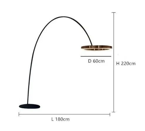Lámpara de pie arco LED Pamira con aro de luz – oro rosa Ø 60 cm medidas
