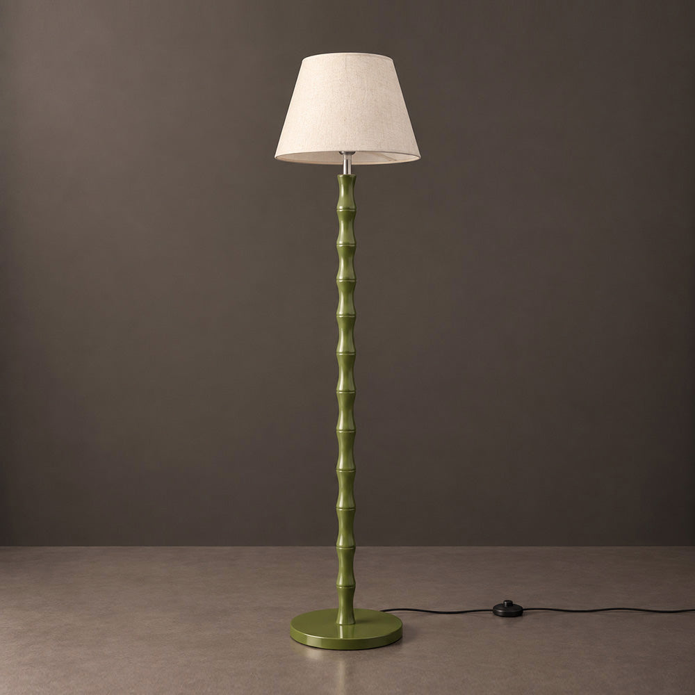 Lámpara de pie Varilda – verde con pantalla de tela